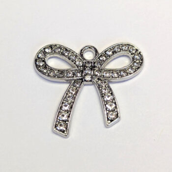 Clear Rhinestone Bow Tie Charm Silver