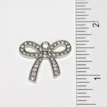 Clear Rhinestone Bow Tie Charm Silver - Image 2