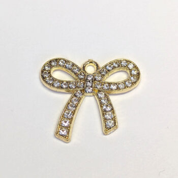 Clear Rhinestone Bow Tie Charm Gold