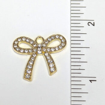 Clear Rhinestone Bow Tie Charm Gold - Image 2