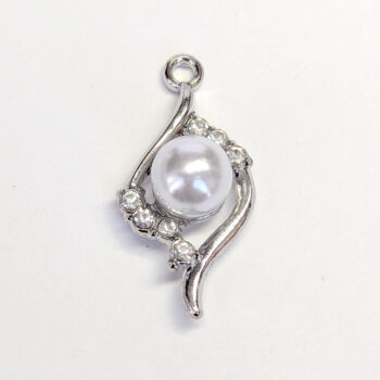 Silver Clear Swirl Rhinestone Diamond Pearl Charm