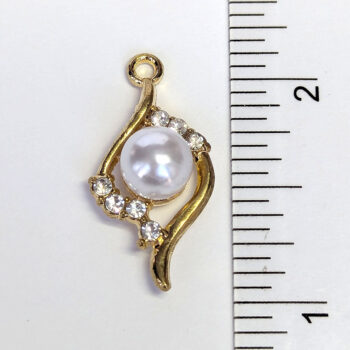 Gold Clear Swirl Rhinestone Diamond Pearl Charm - Image 2