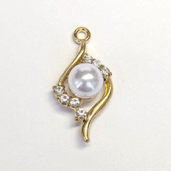 Gold Clear Swirl Rhinestone Diamond Pearl Charm