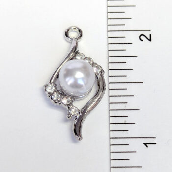 Silver Clear Swirl Rhinestone Diamond Pearl Charm - Image 2