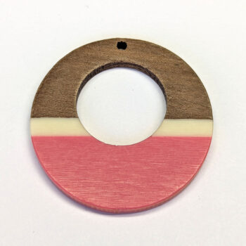 Pink White Hollow Large Round Hoop Resin Geometric Wood Pendant