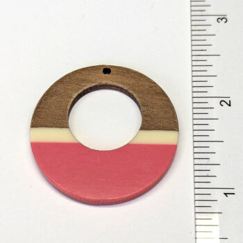 Pink White Hollow Large Round Hoop Resin Geometric Wood Pendant - Image 2