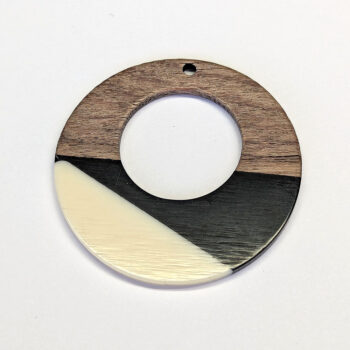 Black Cream Hollow Large Round Hoop Resin Geometric Wood Pendant