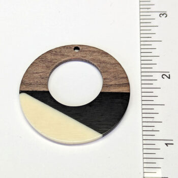 Black Cream Hollow Large Round Hoop Resin Geometric Wood Pendant - Image 2