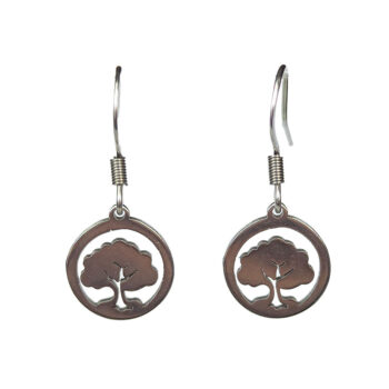 Stainless Steel Delicate Hollow Tree Hoop Silver Earrings