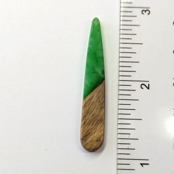 Green Marble Long Teardrop Wood Resin Pendant - Image 2