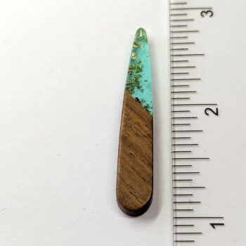 Light Blue Gold Leaf Long Teardrop Wood Resin Pendant - Image 2