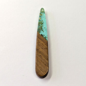 Light Blue Gold Leaf Long Teardrop Wood Resin Pendant