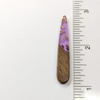 Purple Gold Leaf Long Teardrop Wood Resin Pendant - Image 2