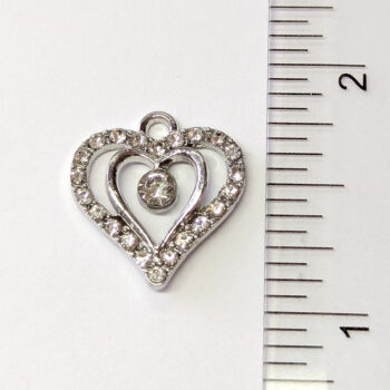 Clear Rhinestone Double Heart Charm Silver - Image 2