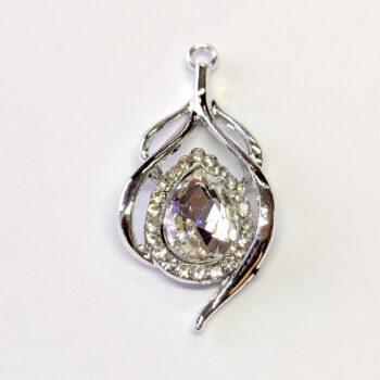 Clear Rhinestone Decorative Teardrop Charm Silver