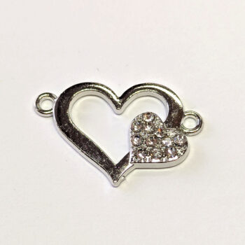 Clear Rhinestone Double Heart Connector Charm Silver