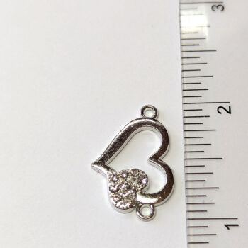 Clear Rhinestone Double Heart Connector Charm Silver - Image 2