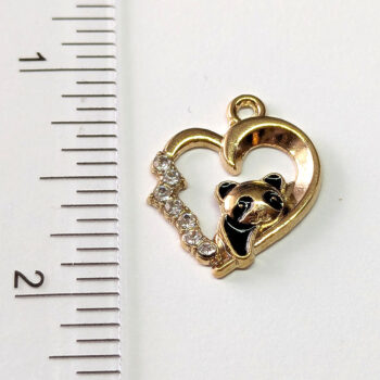 Clear Rhinestones Panda Heart Charm Gold - Image 2