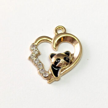 Clear Rhinestones Panda Heart Charm Gold