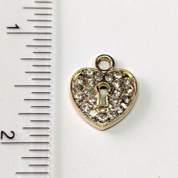 Clear Rhinestones Heart Lock Charm Gold - Image 2