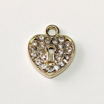 Clear Rhinestones Heart Lock Charm Gold