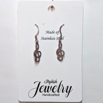 Stainless Steel Delicate Musical Note Treble Clef Silver Earrings - Image 3