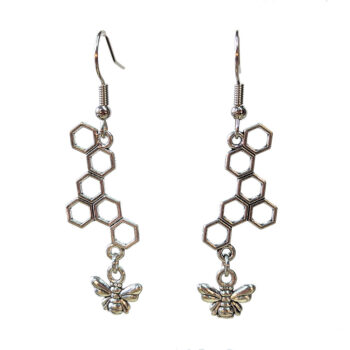 Antique Silver Bee With Hive Earrings