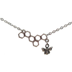 Small Bee with Hive Comb Antique Silver Necklace