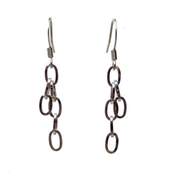 Silver Stainless Steel Oval Curb Cuban Earrings