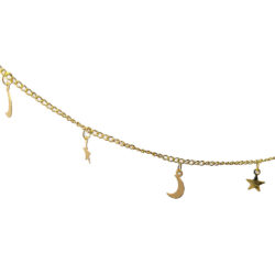 Gold Moon Stars Charm Necklace Lobster Clasp