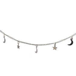 Silver Moon Stars Charm Necklace Lobster Clasp