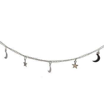 Silver Moon Stars Charm Necklace Lobster Clasp