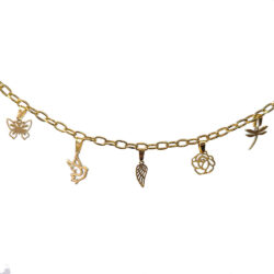 Gold Stainless Steel Oval Curb Cuban Five Bail Charms Necklace