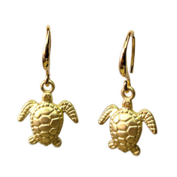14K Real Gold Plated 3D Matte Sea Turtle Earrings