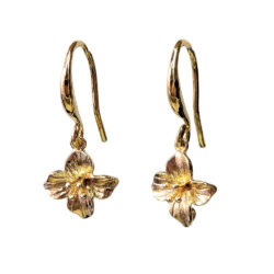 18K Real Gold Plated Four Petal Flower Earrings