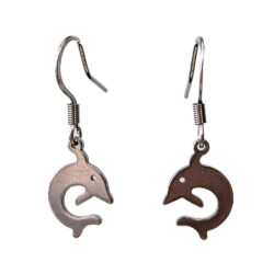 Stainless Steel Delicate Solid Jumping Dolphin Silver Earrings