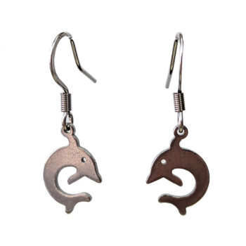 Stainless Steel Delicate Solid Jumping Dolphin Silver Earrings