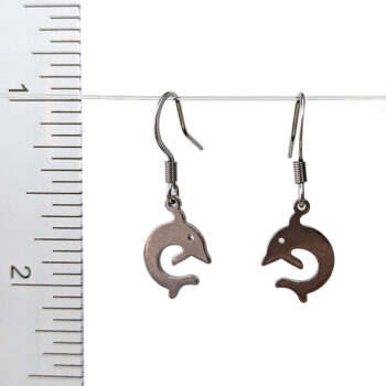 Stainless Steel Delicate Solid Jumping Dolphin Silver Earrings - Image 2