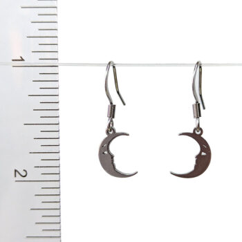 Stainless Steel Delicate Moon with Face Silver Earrings - Image 2