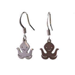 Stainless Steel Delicate Solid Octopus Silver Earrings