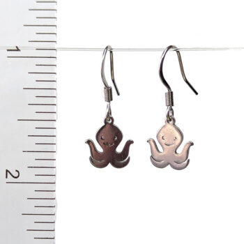 Stainless Steel Delicate Solid Octopus Silver Earrings - Image 2