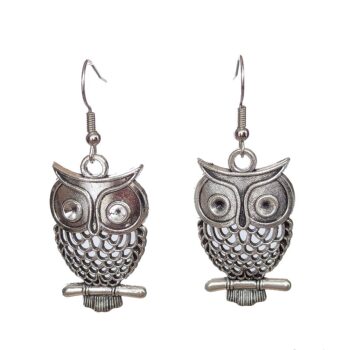 Hollow Owl on a Branch Antique Silver Earrings