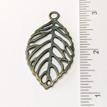 Large Hollow Leaf Pendant Antique Bronze Patina - Image 2