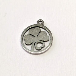 Stainless Steel Heart Four Leaf Clover Charm Silver