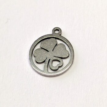 Stainless Steel Heart Four Leaf Clover Charm Silver