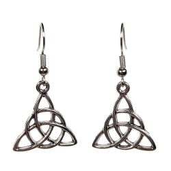 Medium Trinity Celtic Knot Triangle Antique Silver Earrings