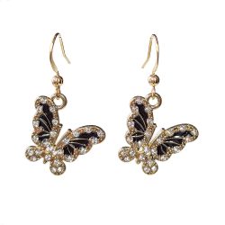 Gold and Black Angle Butterfly Rhinestones Earrings