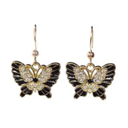 Gold and Black Wide Wings Butterfly Rhinestones Earrings