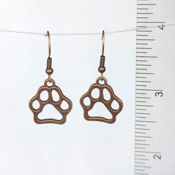 Hollow Dog Puppy Paw Prints Antique Copper Earrings - Image 2