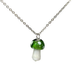 Green Lampwork Beads Glass Mushroom Necklace